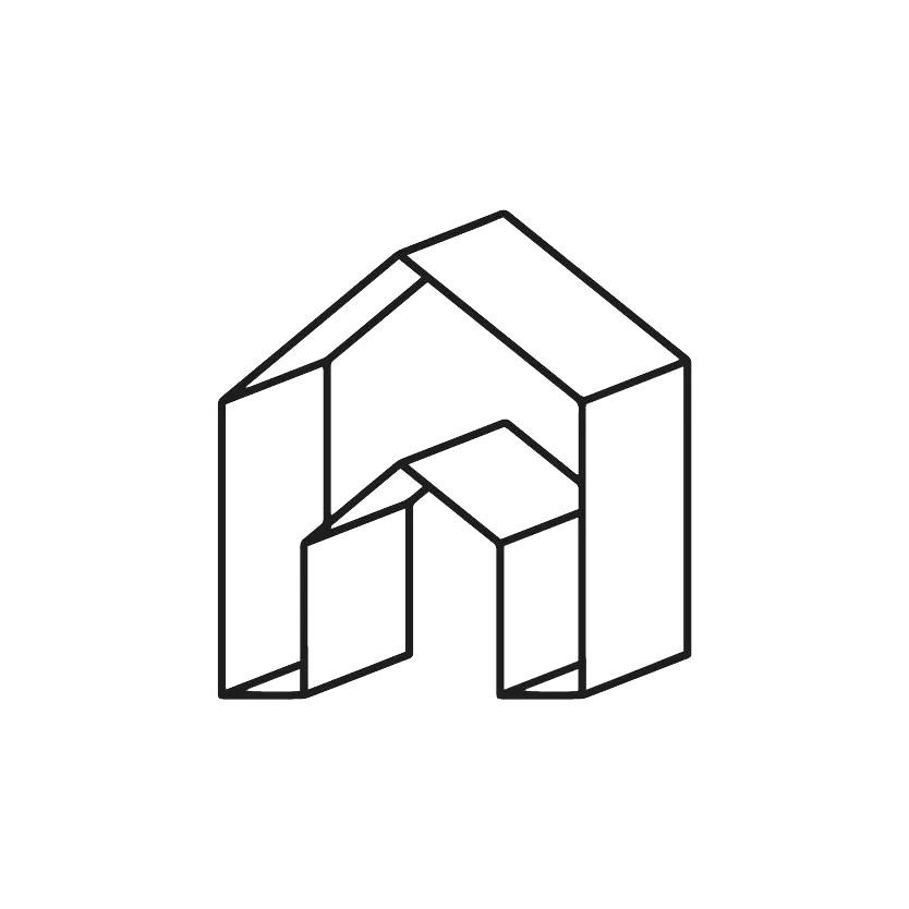 3D line drawing of a stylized letter "A" with intersecting planes, creating a geometric shape.